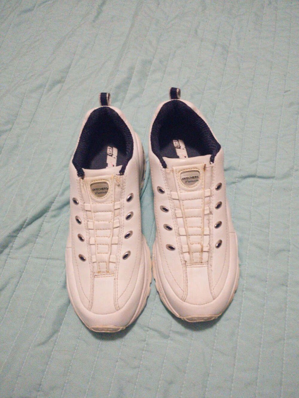 Skechers Men's White Athletic Slip-On Sneakers with Navy Lining